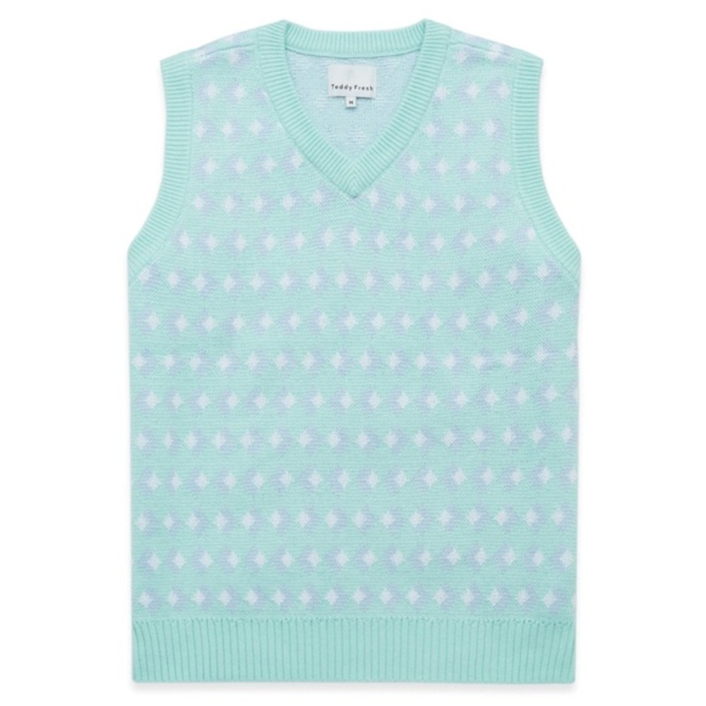 NWT Teddy Fresh Womens Blue Knitted Sleeveless Pullover Sweater Size L